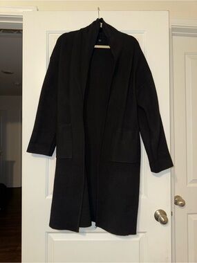 Open-Front Black Knit Long Cardigan